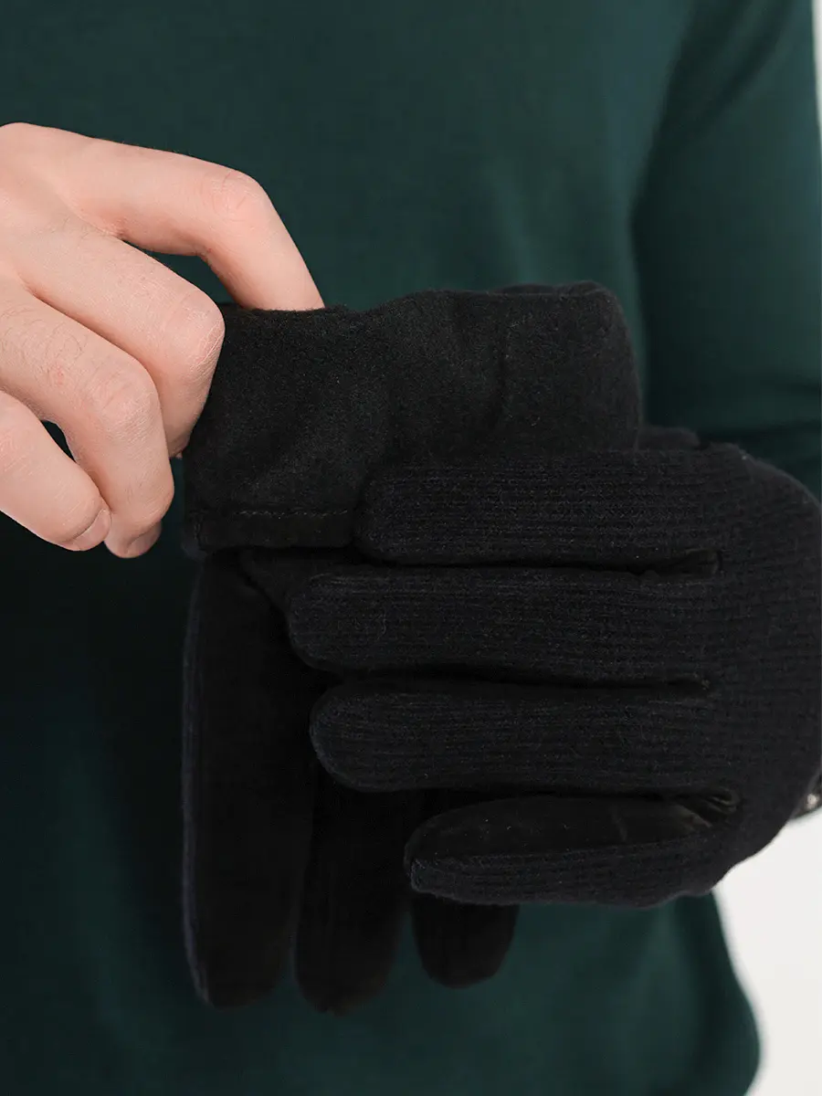 Перчатки комбинированные черные с патой